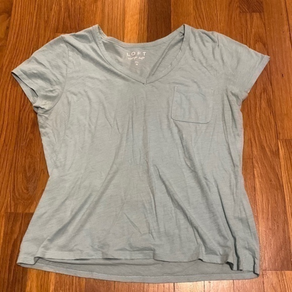 LOFT size medium light blue V neck short sleeve with pocket